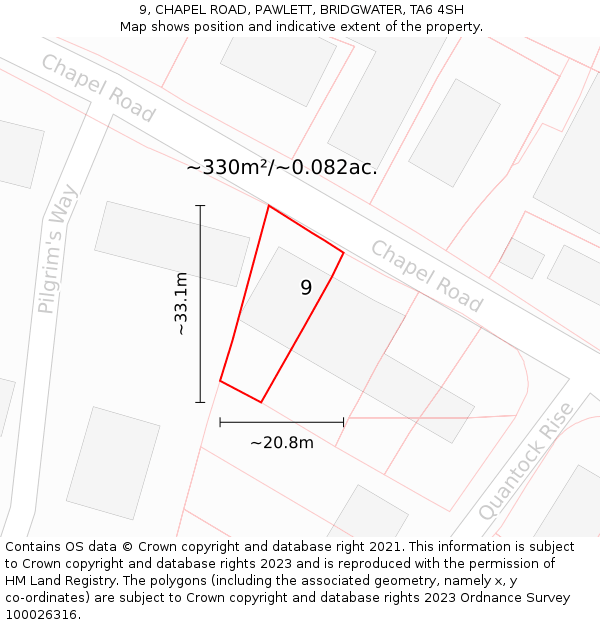 9, CHAPEL ROAD, PAWLETT, BRIDGWATER, TA6 4SH: Plot and title map