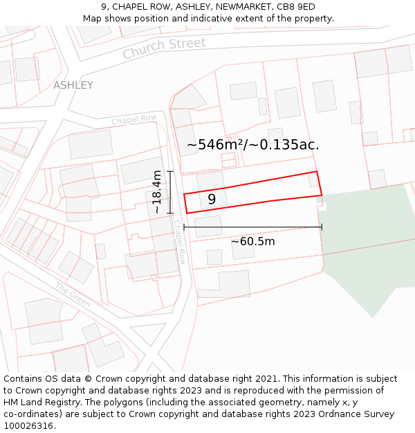 9, CHAPEL ROW, ASHLEY, NEWMARKET, CB8 9ED: Plot and title map