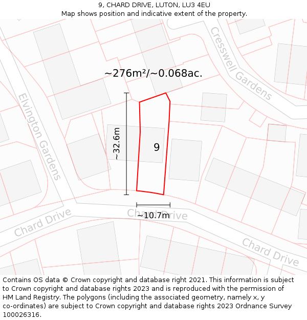 9, CHARD DRIVE, LUTON, LU3 4EU: Plot and title map