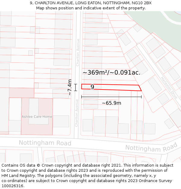 9, CHARLTON AVENUE, LONG EATON, NOTTINGHAM, NG10 2BX: Plot and title map