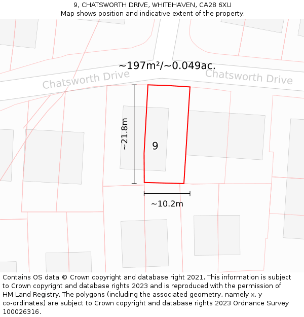 9, CHATSWORTH DRIVE, WHITEHAVEN, CA28 6XU: Plot and title map