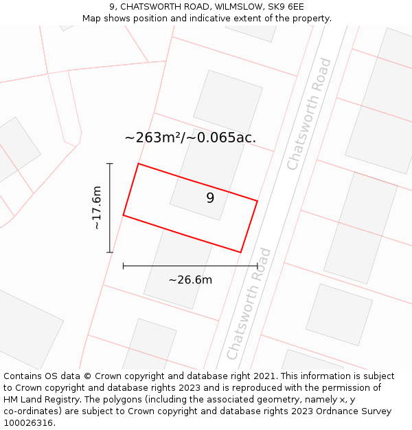 9, CHATSWORTH ROAD, WILMSLOW, SK9 6EE: Plot and title map