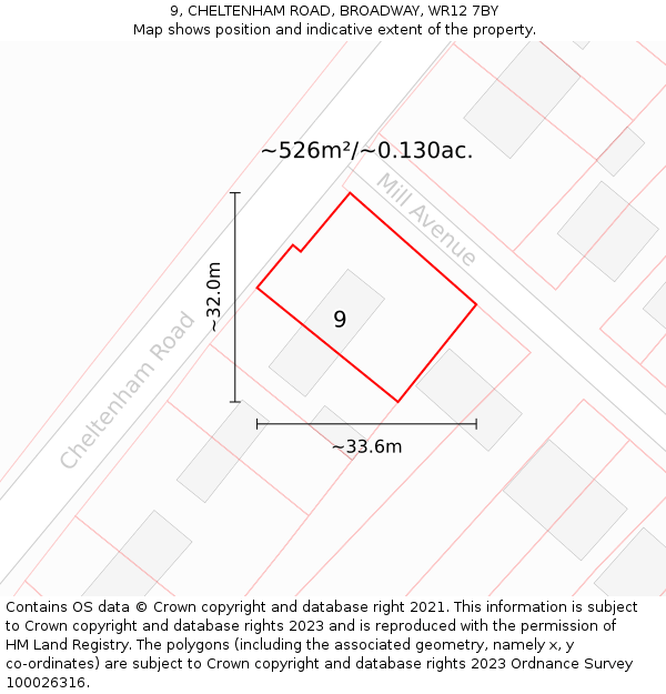 9, CHELTENHAM ROAD, BROADWAY, WR12 7BY: Plot and title map