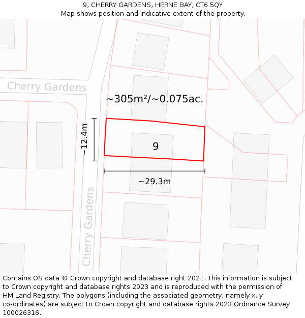 9, CHERRY GARDENS, HERNE BAY, CT6 5QY: Plot and title map