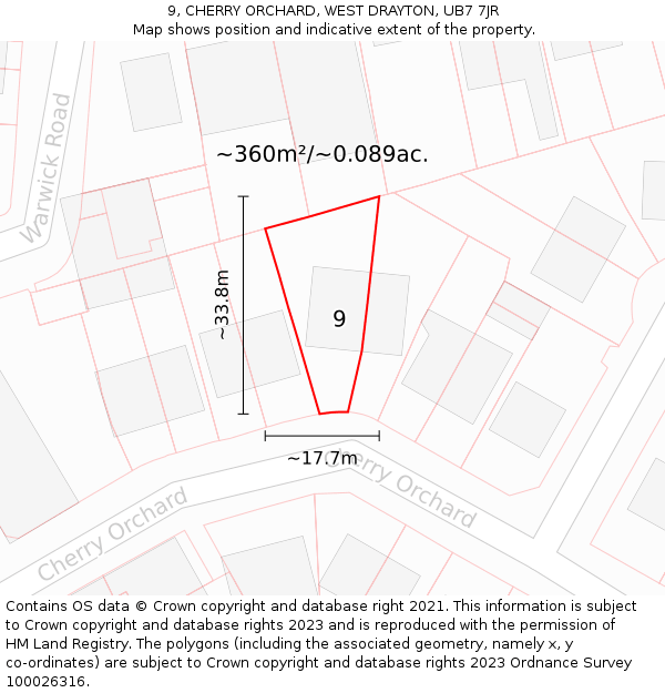 9, CHERRY ORCHARD, WEST DRAYTON, UB7 7JR: Plot and title map