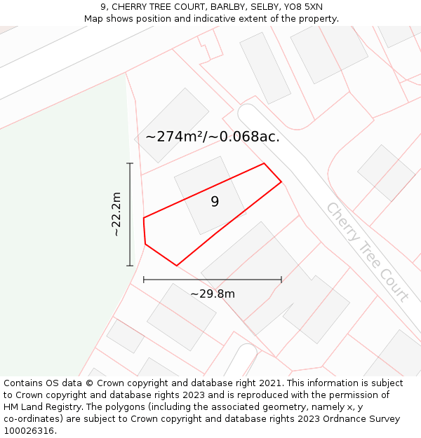 9, CHERRY TREE COURT, BARLBY, SELBY, YO8 5XN: Plot and title map