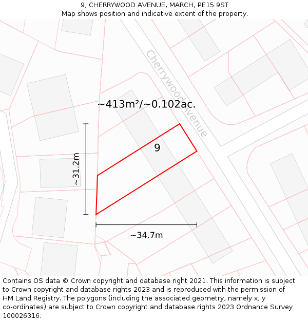 9, CHERRYWOOD AVENUE, MARCH, PE15 9ST: Plot and title map