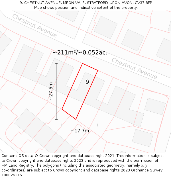 9, CHESTNUT AVENUE, MEON VALE, STRATFORD-UPON-AVON, CV37 8FP: Plot and title map