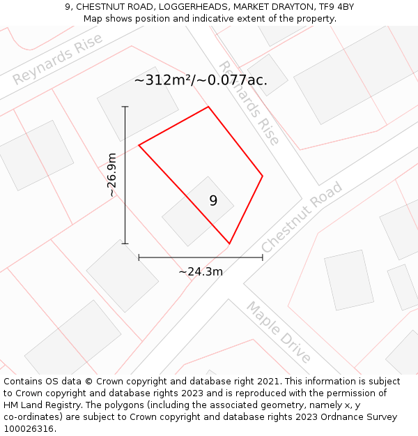 9, CHESTNUT ROAD, LOGGERHEADS, MARKET DRAYTON, TF9 4BY: Plot and title map