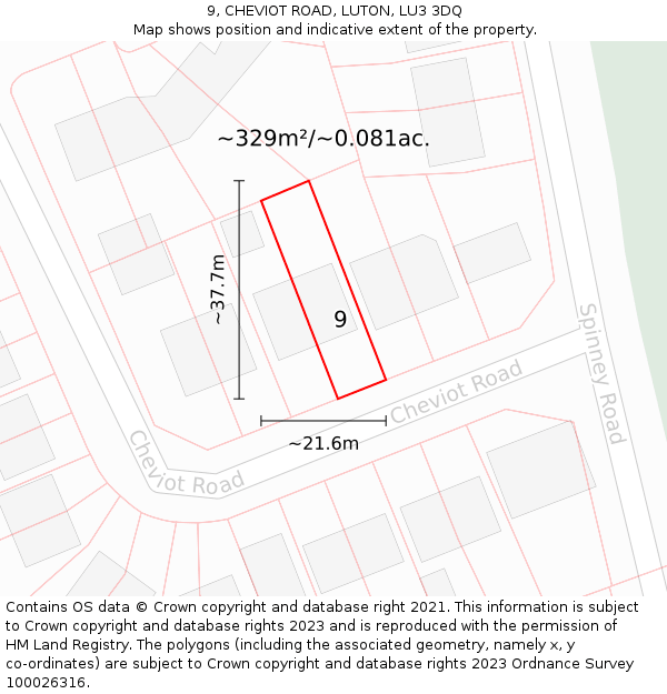 9, CHEVIOT ROAD, LUTON, LU3 3DQ: Plot and title map