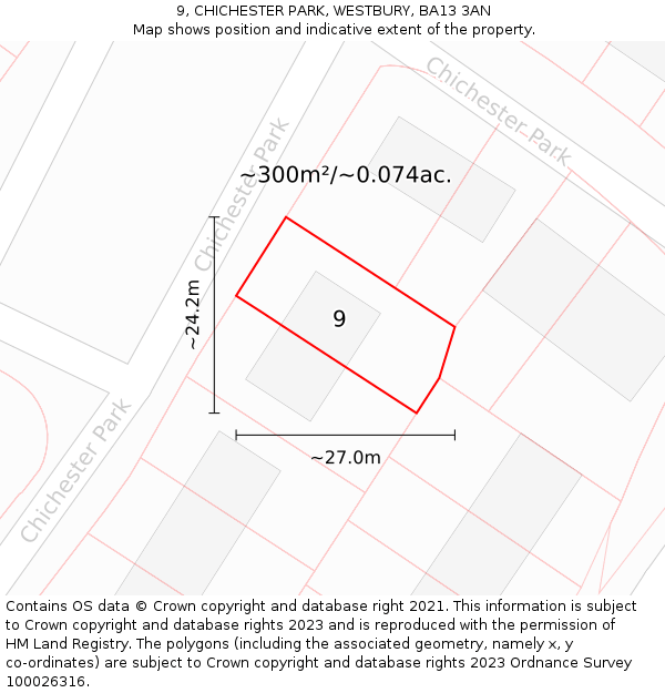 9, CHICHESTER PARK, WESTBURY, BA13 3AN: Plot and title map