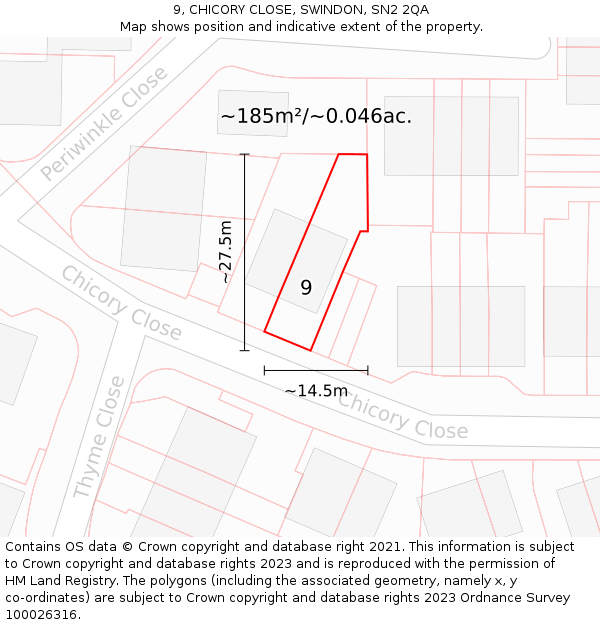 9, CHICORY CLOSE, SWINDON, SN2 2QA: Plot and title map