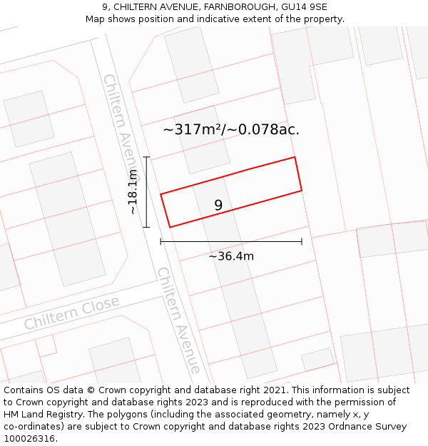 9, CHILTERN AVENUE, FARNBOROUGH, GU14 9SE: Plot and title map