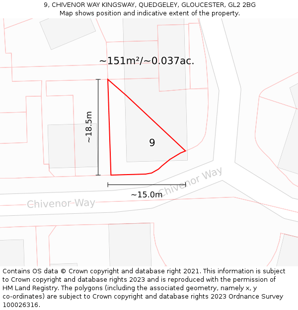 9, CHIVENOR WAY KINGSWAY, QUEDGELEY, GLOUCESTER, GL2 2BG: Plot and title map