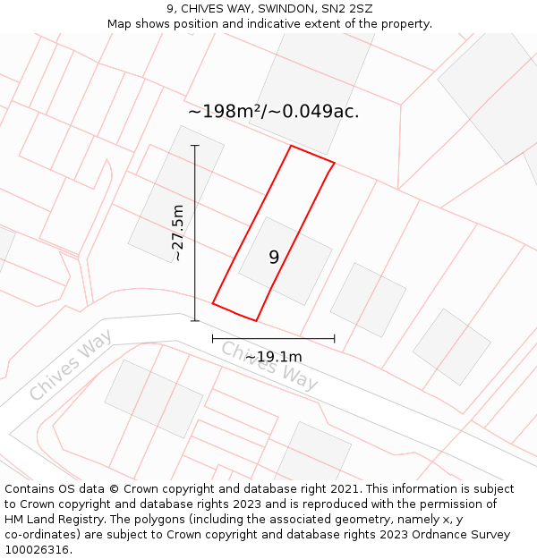 9, CHIVES WAY, SWINDON, SN2 2SZ: Plot and title map