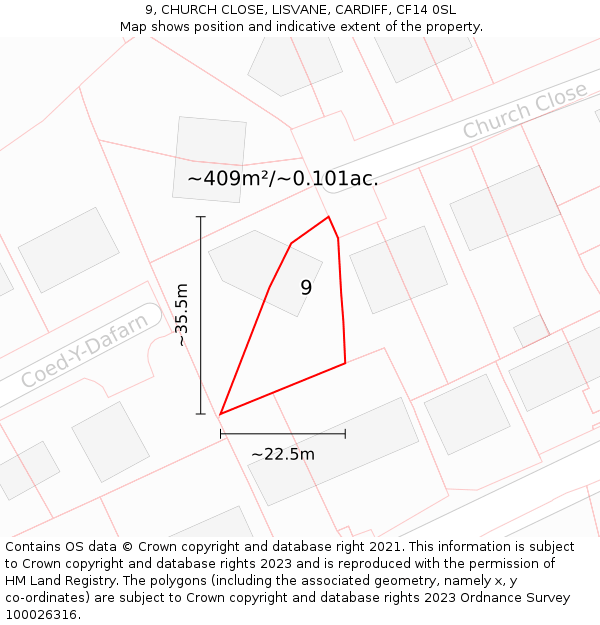 9, CHURCH CLOSE, LISVANE, CARDIFF, CF14 0SL: Plot and title map