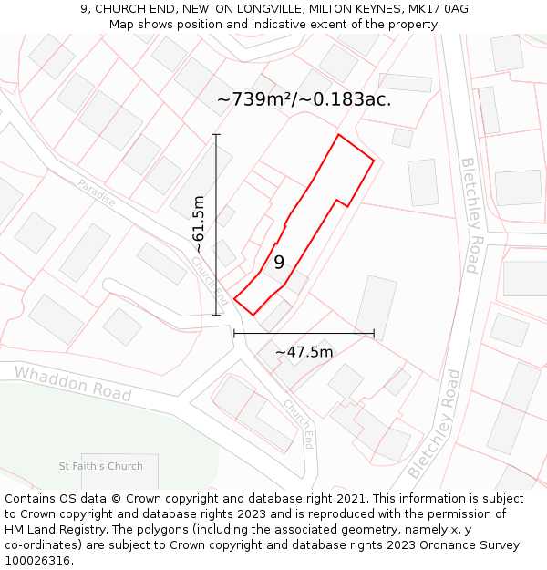 9, CHURCH END, NEWTON LONGVILLE, MILTON KEYNES, MK17 0AG: Plot and title map