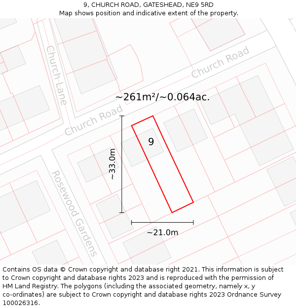 9, CHURCH ROAD, GATESHEAD, NE9 5RD: Plot and title map