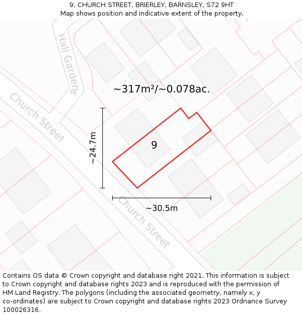 9, CHURCH STREET, BRIERLEY, BARNSLEY, S72 9HT: Plot and title map