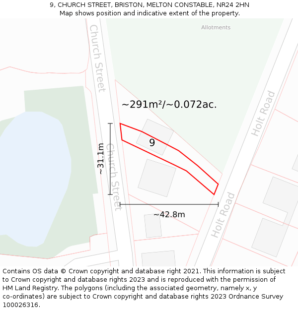 9, CHURCH STREET, BRISTON, MELTON CONSTABLE, NR24 2HN: Plot and title map