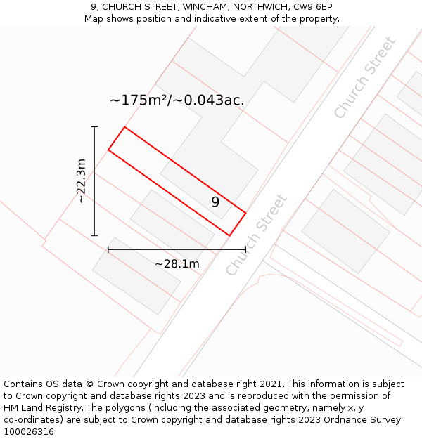 9, CHURCH STREET, WINCHAM, NORTHWICH, CW9 6EP: Plot and title map