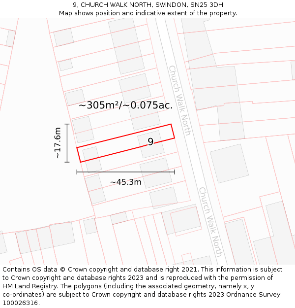 9, CHURCH WALK NORTH, SWINDON, SN25 3DH: Plot and title map