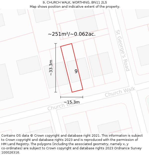 9, CHURCH WALK, WORTHING, BN11 2LS: Plot and title map