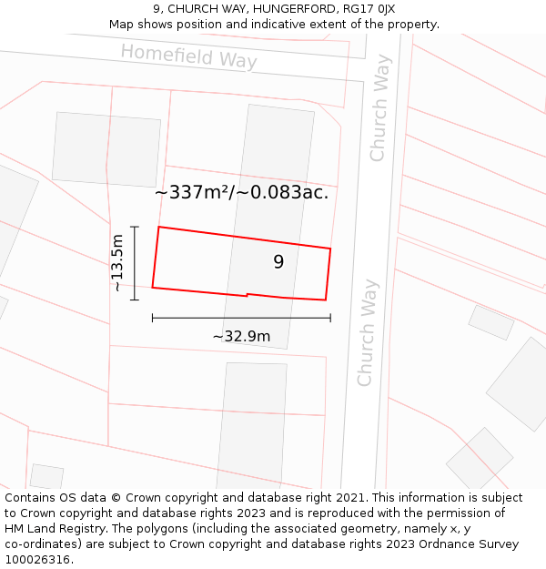 9, CHURCH WAY, HUNGERFORD, RG17 0JX: Plot and title map