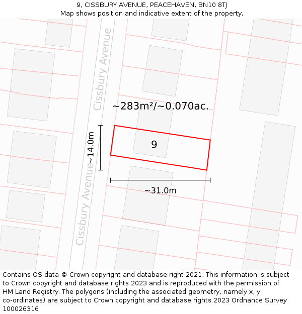 9, CISSBURY AVENUE, PEACEHAVEN, BN10 8TJ: Plot and title map