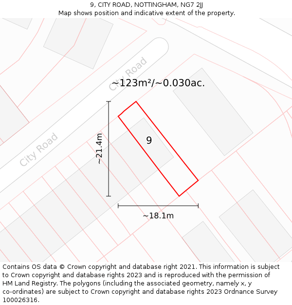 9, CITY ROAD, NOTTINGHAM, NG7 2JJ: Plot and title map