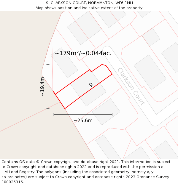 9, CLARKSON COURT, NORMANTON, WF6 1NH: Plot and title map