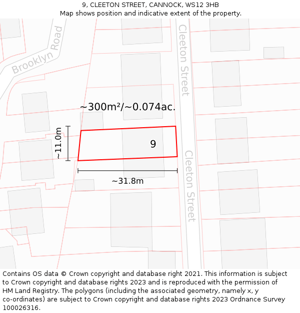 9, CLEETON STREET, CANNOCK, WS12 3HB: Plot and title map