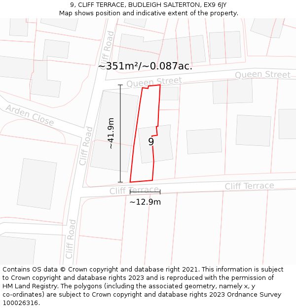 9, CLIFF TERRACE, BUDLEIGH SALTERTON, EX9 6JY: Plot and title map