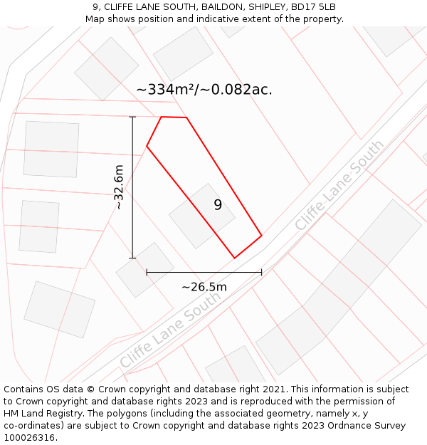 9, CLIFFE LANE SOUTH, BAILDON, SHIPLEY, BD17 5LB: Plot and title map
