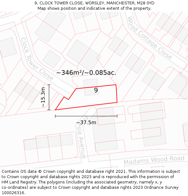 9, CLOCK TOWER CLOSE, WORSLEY, MANCHESTER, M28 0YD: Plot and title map