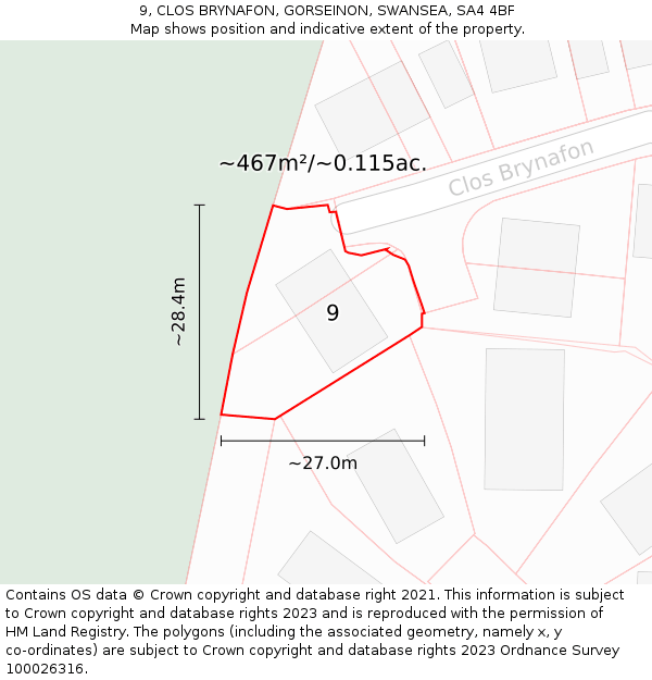 9, CLOS BRYNAFON, GORSEINON, SWANSEA, SA4 4BF: Plot and title map