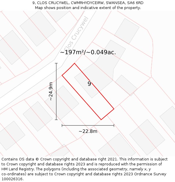 9, CLOS CRUCYWEL, CWMRHYDYCEIRW, SWANSEA, SA6 6RD: Plot and title map