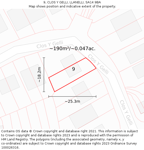 9, CLOS Y GELLI, LLANELLI, SA14 9BA: Plot and title map