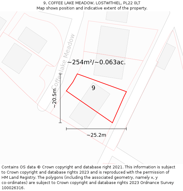 9, COFFEE LAKE MEADOW, LOSTWITHIEL, PL22 0LT: Plot and title map