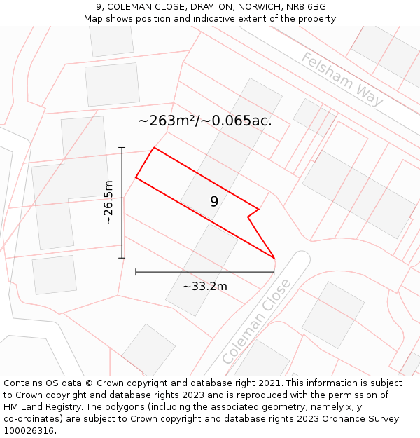 9, COLEMAN CLOSE, DRAYTON, NORWICH, NR8 6BG: Plot and title map