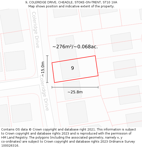 9, COLERIDGE DRIVE, CHEADLE, STOKE-ON-TRENT, ST10 1XA: Plot and title map