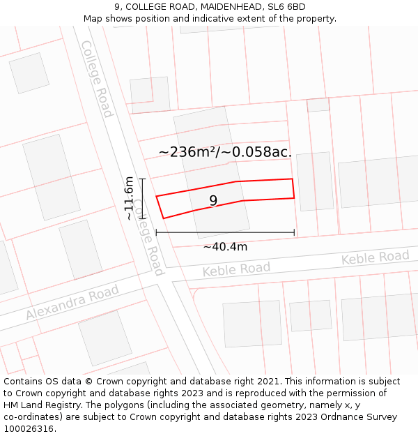 9, COLLEGE ROAD, MAIDENHEAD, SL6 6BD: Plot and title map