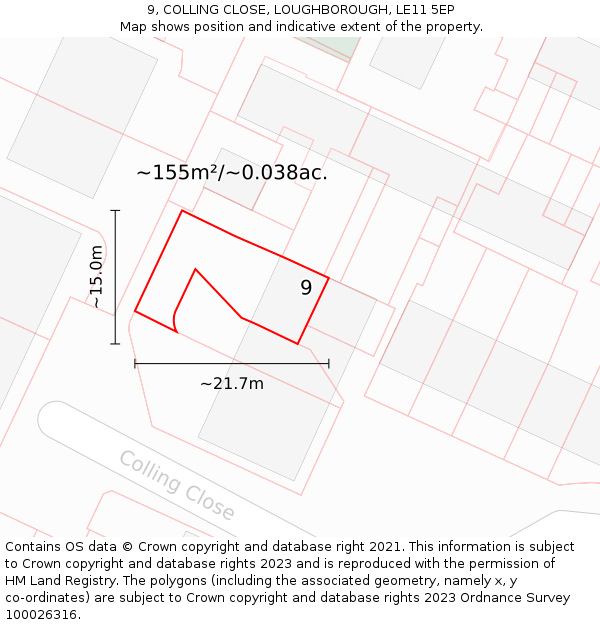 9, COLLING CLOSE, LOUGHBOROUGH, LE11 5EP: Plot and title map