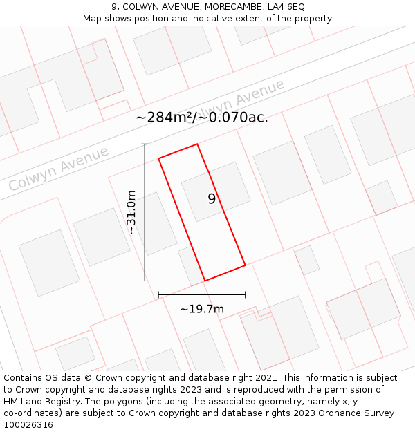 9, COLWYN AVENUE, MORECAMBE, LA4 6EQ: Plot and title map