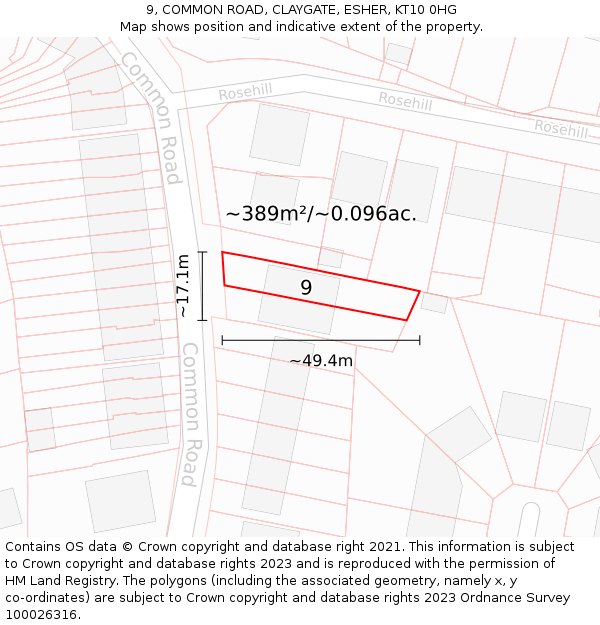 9, COMMON ROAD, CLAYGATE, ESHER, KT10 0HG: Plot and title map