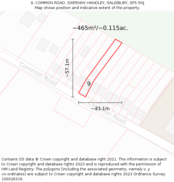 9, COMMON ROAD, SIXPENNY HANDLEY, SALISBURY, SP5 5NJ: Plot and title map