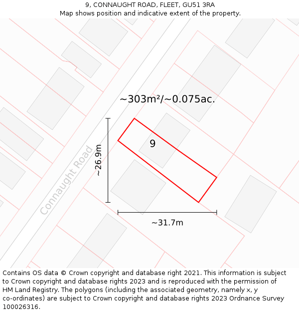 9, CONNAUGHT ROAD, FLEET, GU51 3RA: Plot and title map