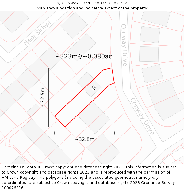 9, CONWAY DRIVE, BARRY, CF62 7EZ: Plot and title map