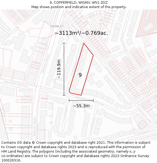 9, COPPERFIELD, WIGAN, WN1 2DZ: Plot and title map