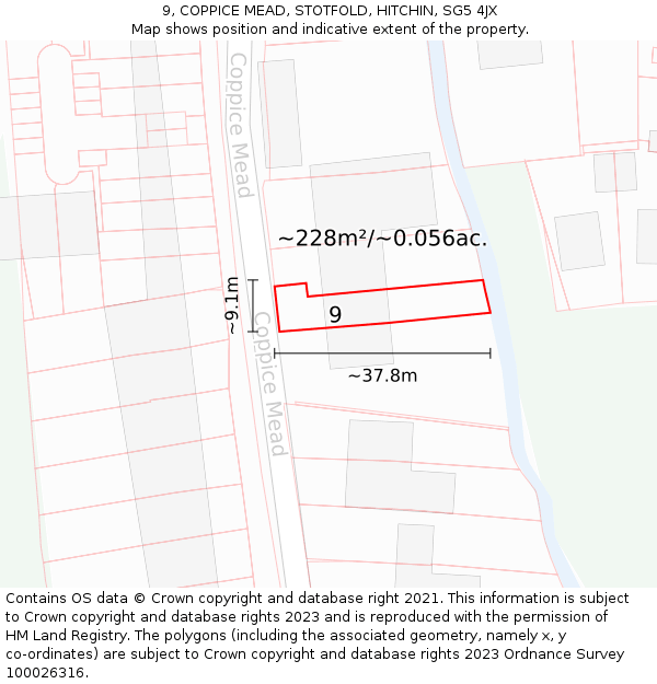 9, COPPICE MEAD, STOTFOLD, HITCHIN, SG5 4JX: Plot and title map